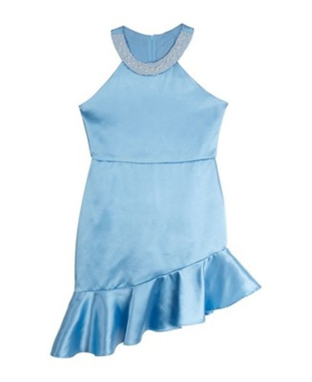 Rare Editions Sleeveless Imitation Pearl Halter Social Dress Big Girls 12 Blue
